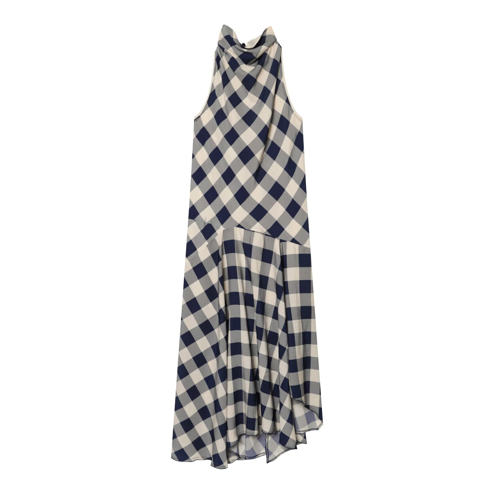 Women's plaid hanging collar MIDI dress