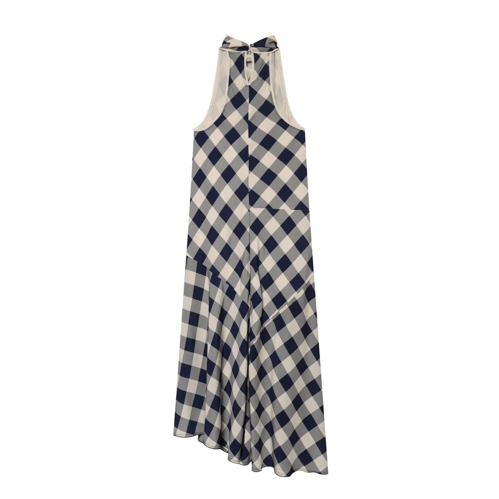 Women's plaid hanging collar MIDI dress