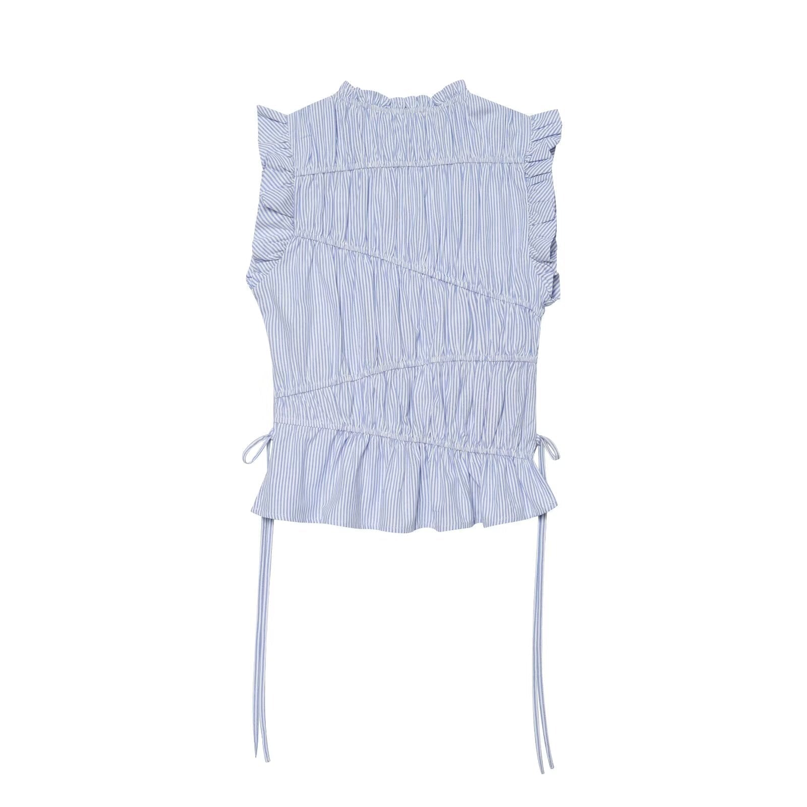 Women's lace up decorative elastic striped top