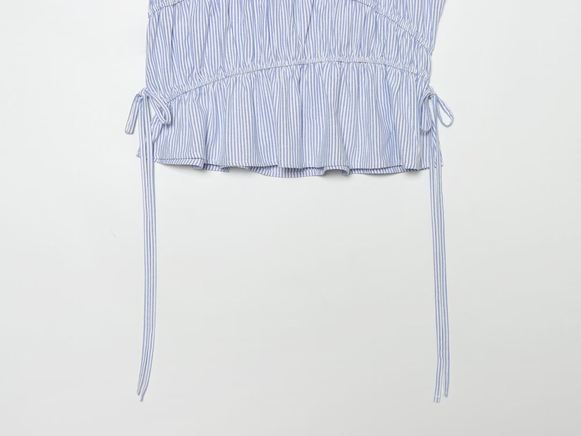 Women's lace up decorative elastic striped top