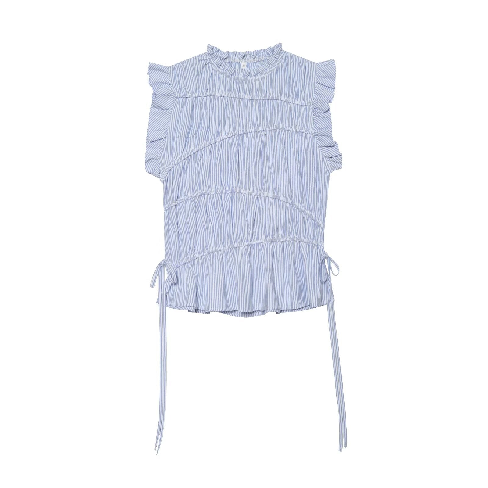 Women's lace up decorative elastic striped top