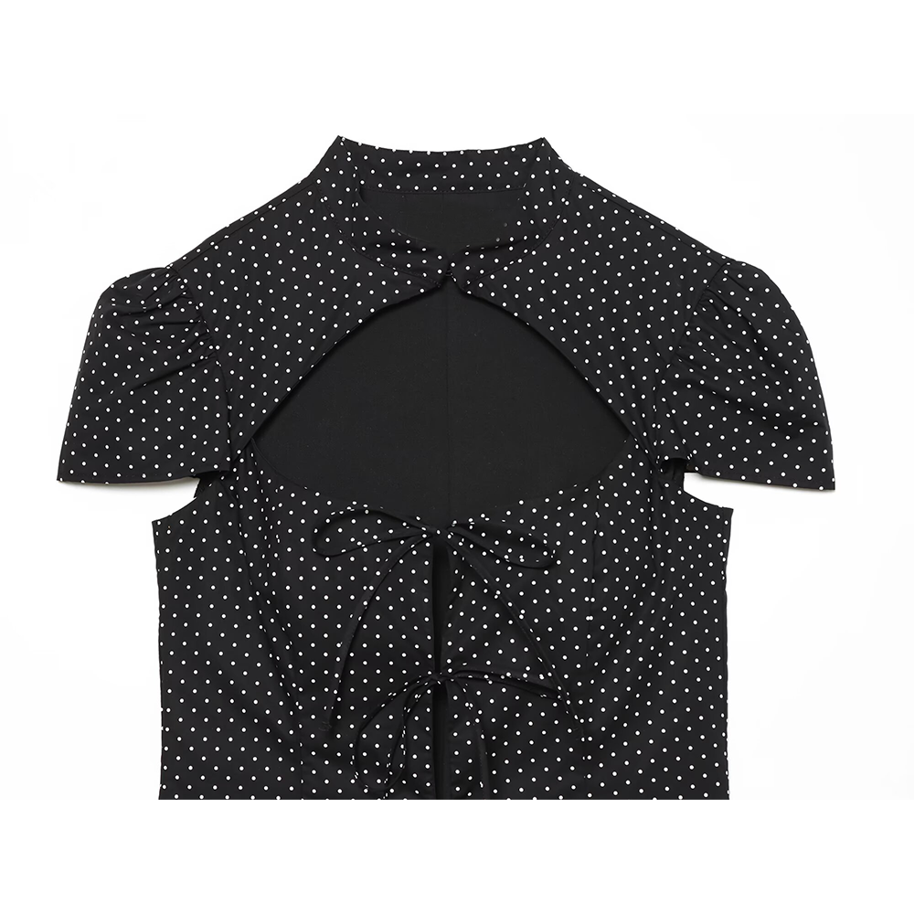 Women's bow decoration polka dot poplin shirt