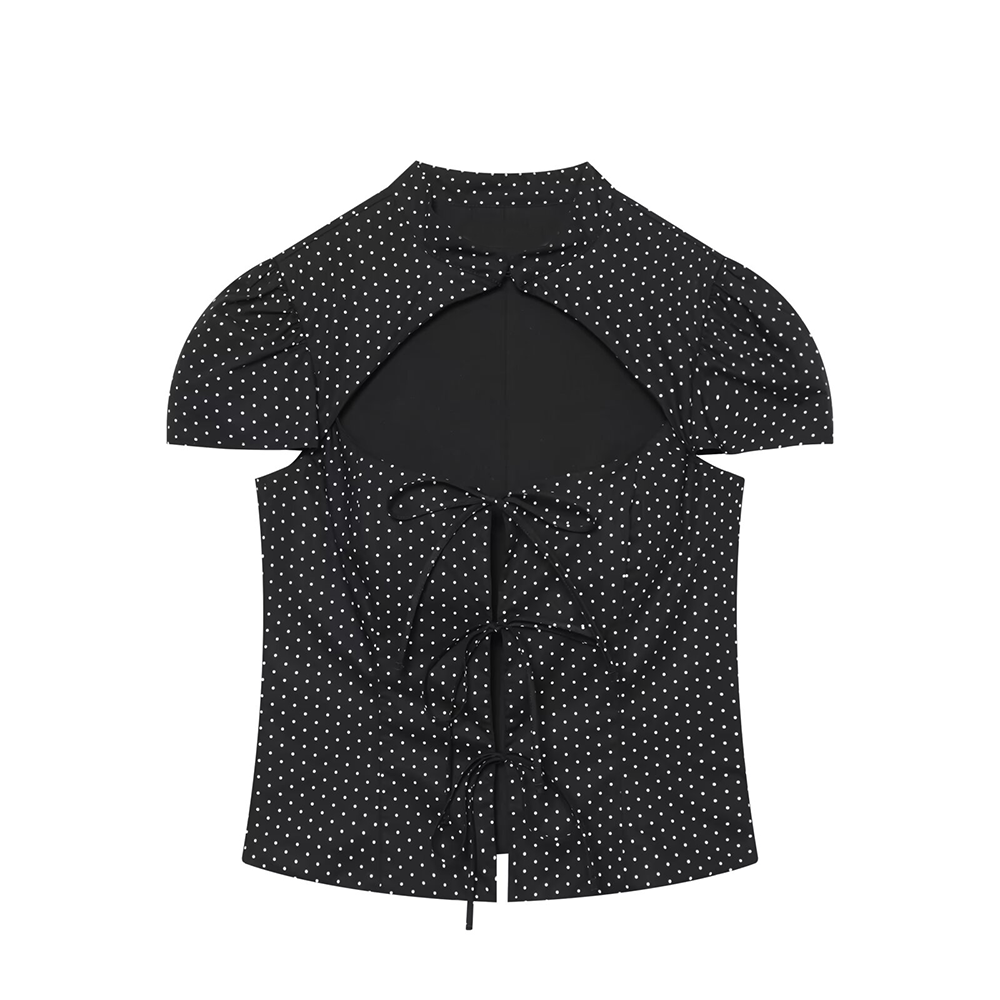 Women's bow decoration polka dot poplin shirt