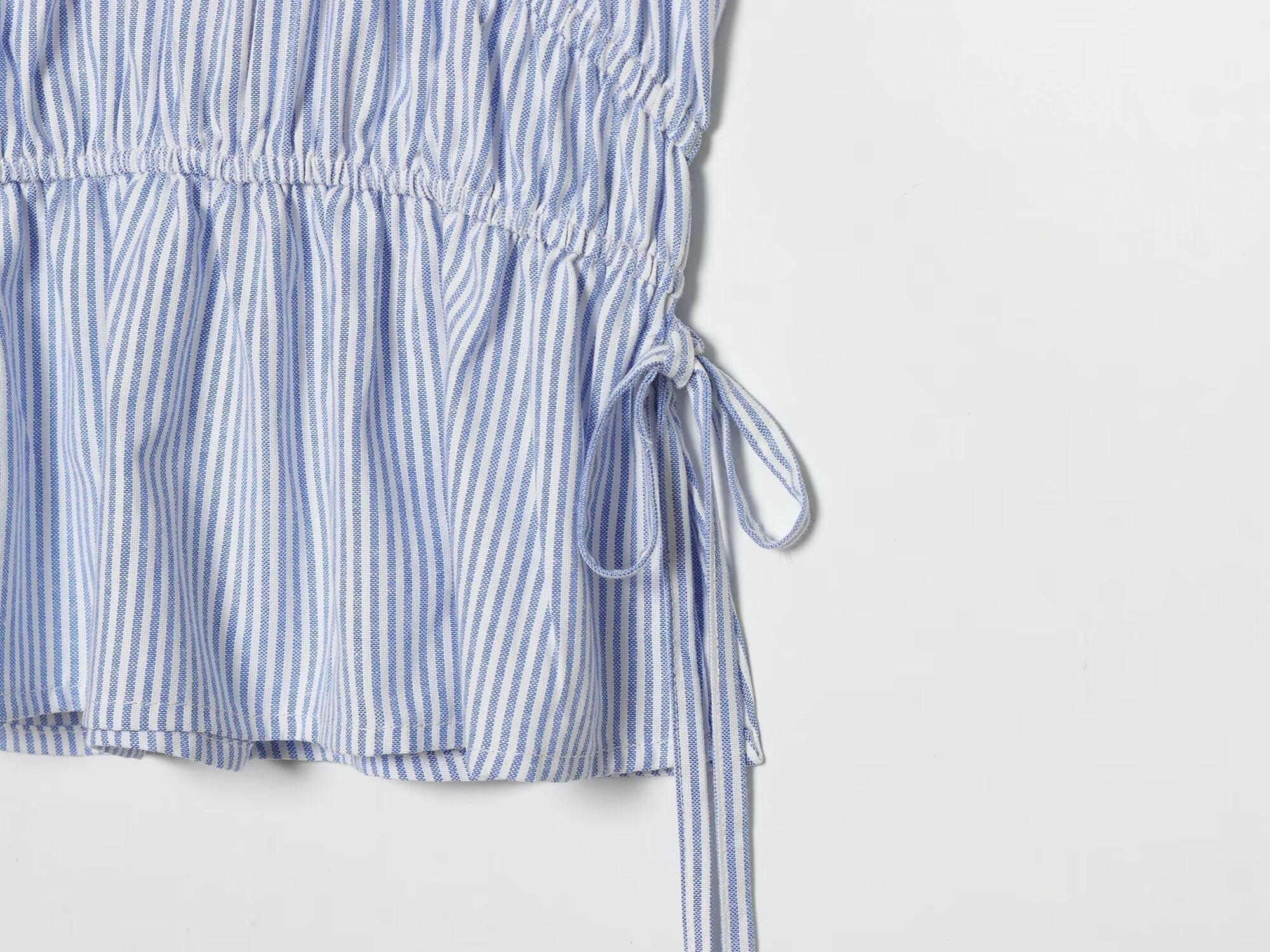 Women's lace up decorative elastic striped top